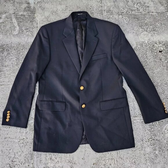 Chaps Other - Chaps Men Blazer Black Sport Coat Wook jacket Gold Tone Button Size 42L